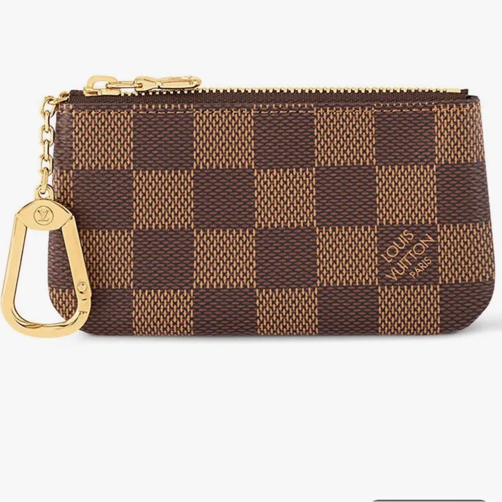 Louis Vuitton Brown Checkered Key Pouch with Gold Hardware Damier Ebene Pochette